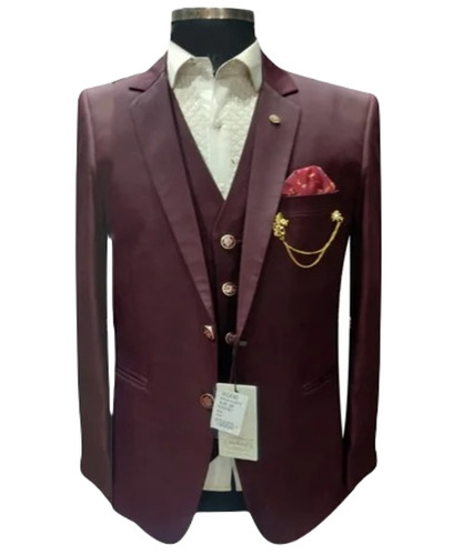 Men Maroon Three Piece Suit