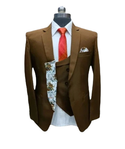 Men Three Piece Brown Suit