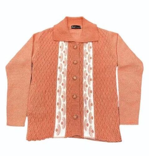 Orange Woolen Cardigan - V Neck, Long Sleeves | Relaxed Fit, Breathable Material, Lightweight Design, Chic Layering Piece, Durable Stitching, Casual Elegance