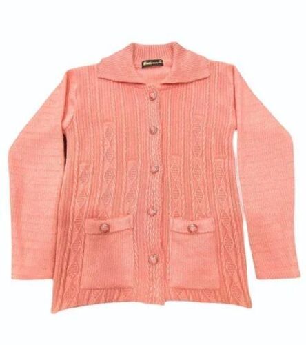 Peach Knitted Woolen Ladies Cardigan - Wool Fabric , Lightweight Design for Cozy Comfort with Stretchable Knit and Breathable Material
