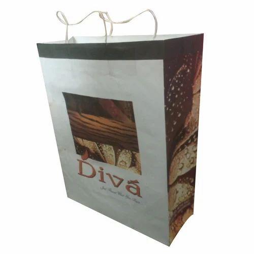 Printed Kraft Paper Bags - Kraft Paper, 14x16 Inch (LXH), White | Biodegradable, Moisture Proof, Recyclable, Rope Handle, Max Load 1kg