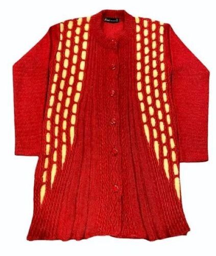 Red Color Ladies Woolen Sweater - Woolen Fabric, V Neck, Long Sleeves, Relaxed Fit | Breathable, Lightweight, Versatile Layering Piece, Chic Design