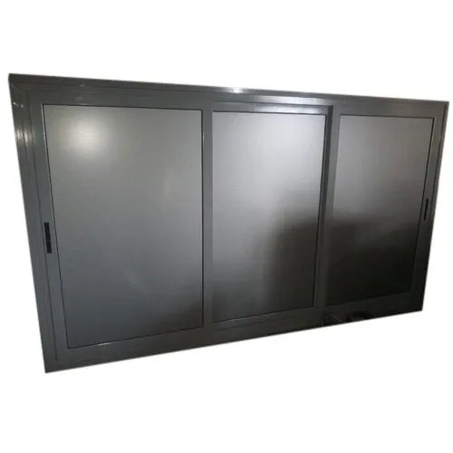 Three Track Aluminium Sliding Window - Aluminium, 4 x 6 ft, Matte Black | Powder Coated Finish, 2.6 mm Thick Glass