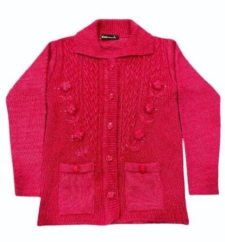 Woolen Cardigan - Ladies V Neck, Long Sleeves, Pink | Relaxed Fit, Breathable Material, Versatile Layering Essential, Chic and Stylish