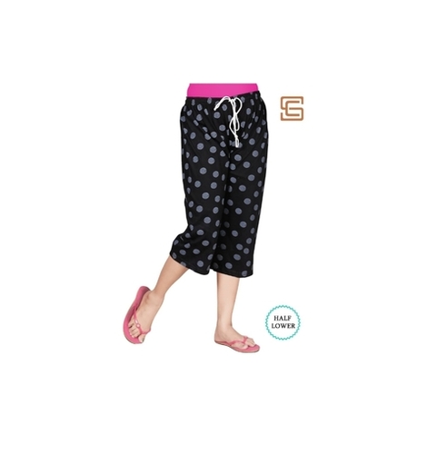 Womens Capri - Cotton Ankle Length, Black with Bead Decoration | Breathable, Anti-Wrinkle, Quick Dry, Washable