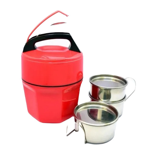 3 Container Lunch Box - Stainless Steel, PVC, Multicolour | Durable Insulated Design for Food Packing