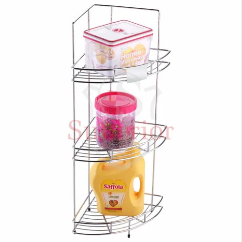 3 Tier Corner Rack - Stainless Steel, 27 inches , Modern Silver Design - Durable, Scratch Resistant, Water Resistant, Easy to Clean, Ideal for Small Spaces