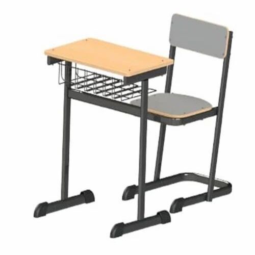 Dual Desk Bench - Metal and Wooden Construction 3.5x1.25x2.5 ft Size Brown and Gray Color Perfect for 2 Persons