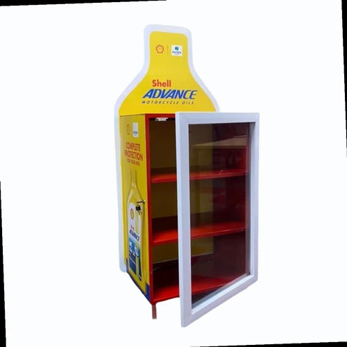 Promotional Display Rack - Mild Steel, 5 Feet Height, White Color , 3 Shelves Free Standing Unit