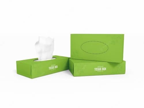 Tissue Paper Packaging Box - Paper Material, Square Shape, Green Color | Features Printed Design, Stylish and Eco-Friendly
