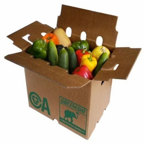 Vegetable Packaging Box - 25 Kg Capacity, Double Wall 5 Ply, Rectangular Shape, Brown Color | Corrugated Paper Material