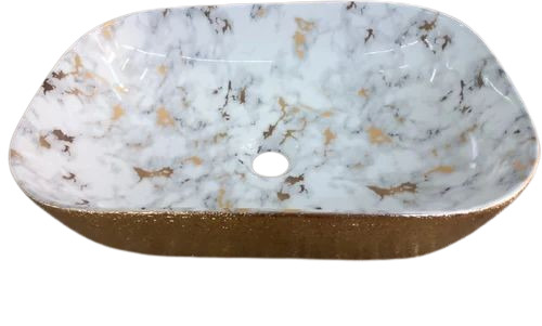 Marble Finish Wash Basin - Ceramic, Customized Size, Golden Color | Polished Surface, One Piece Structure, Durable and Long Lasting