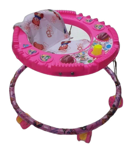 Pink Baby Walker - Metal and Plastic, Folding Design | Hand Operated, Suitable for Babies 3 Months and Older
