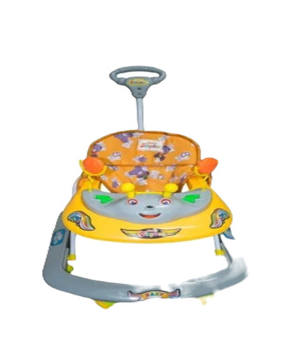 Folding Baby Walker - Metal and Plastic Hand Operated Design Yellow for Babies 3 Months and Up