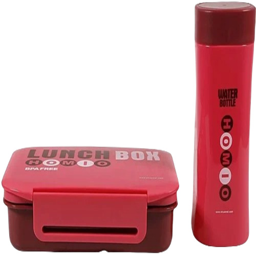 Plastic Lunch Box With Bottle - PVC Material, Insulated Multicolour Design | Durable Construction for Food Packing, Includes Bottle