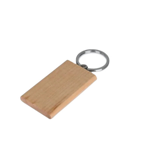 Rectangular Wooden Keychain - Wood & Steel Material, Polished Silver Finish | Engraved Design in Plain Silver and Black Colors