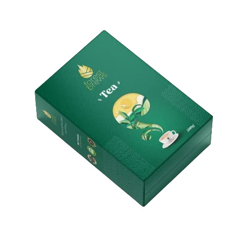 Tea Packaging Box - Paper, 140X190X90 mm, Green | Rectangular Shape, Printed Pattern, 500 Grams Capacity