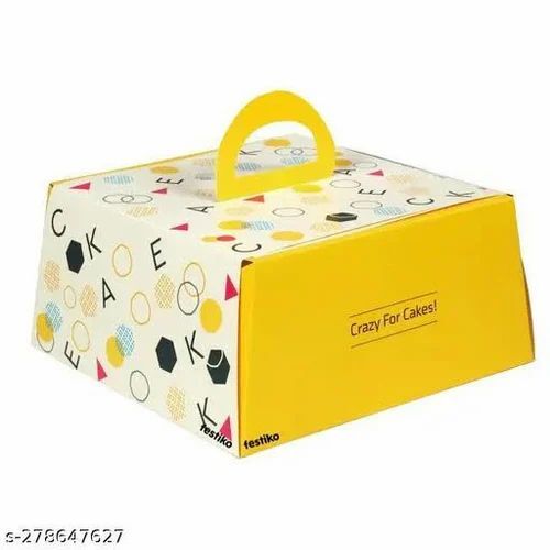 Cake Packaging Box - Paper 500 Gram Capacity Multi Color Printed Design | Eco-Friendly Material Stylish Presentation for Baked Goods
