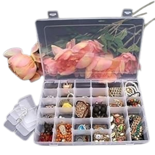 Plastic Grid Jewellery Box - Plastic Square Transparent | Multicolor Customized Size Ideal for Travel Embroidered Design Pattern