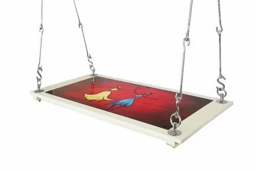 Printed Two Seater Swing - Ash Wood 4 Foot Dimensions Red Color | Superior Hanging Design Termite Resistant Easy to Install