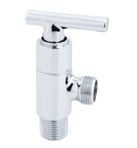 Brass Angle Cock - 4 Inch, Glossy Silver Finish | Durable Deck Mounted Design, Round Shape