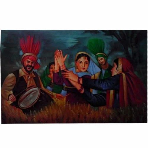 Oil Paintings - Hand-Painted Multicolor Rectangular Wall Art | Easy to Install Easy to Clean Moisture Resistant with Frame Canvas Support Traditional Indian Style