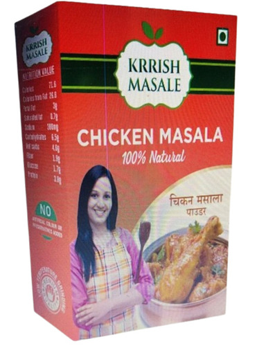 Chicken Masala Packaging Box - Unbleached Kraft Paperboard, 140X190X90 mm, Multicolour Design | One Compartment, Rectangular Shape