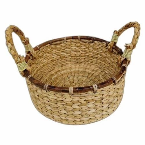 Portable Bamboo Storage Basket - 21D x 21W x H19cm, Brown Color, Lightweight & Easy to Clean