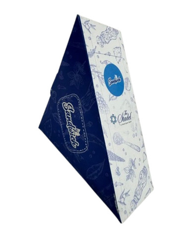 Sandwich Packaging Box - Unbleached Kraft Paperboard, 7x3x5 Inch , Triangle Shape with One Compartment and Multi-Color Printed Design