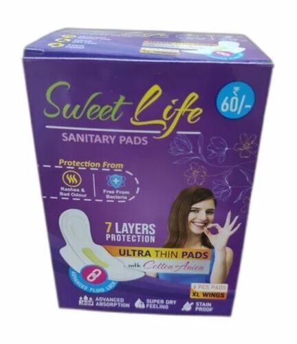 Sanitary Pad Packaging Box - White Coated Recycled Liner, <2 Kg Weight Holding Capacity, Die Cut Rectangular Box, Multi Color Design