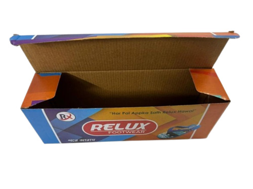 Slipper Packaging Box - Single Phase 2 Ply Virgin Kraft Paper, 300 GSM Rectangular Shape with Gloss Varnish Finish, Multi-Color Design