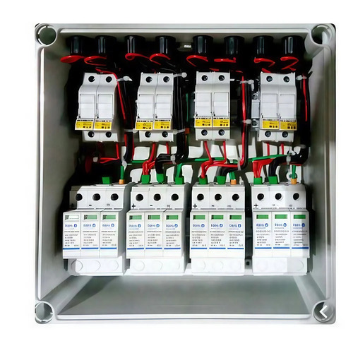 Solar DC Distribution Board - IP65 Rated, 400x380 mm Grey Powder Coated Metal Base | 220V Rated Voltage, 50 Hz Frequency, Maximum Ambient Temperature 60Â°C