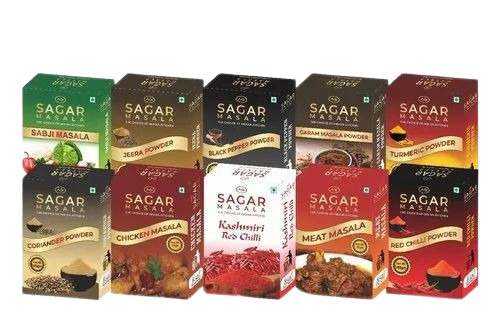 Spice Packaging Box - 200 Gram Bleached Kraft Paperboard, 165x115x60 mm Rectangular Design, Multi-Color Printed Finish