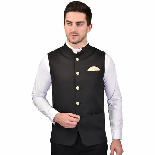 Black Mens Nehru Jacket - Age Group: 40