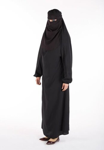 Burkha - Chiffon Material Customized Size Black Color | Anti-Wrinkle Breathable Quick Dry Washable Long Sleeve Appliqued Design