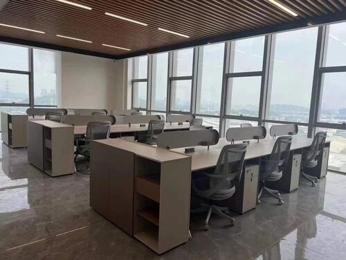 Modular Office Workstation - Brown Wooden Frame, 3-Seater Rectangular Design, Polished Finish, 3 Drawers Available, Antique Appearance, No Assembly Required