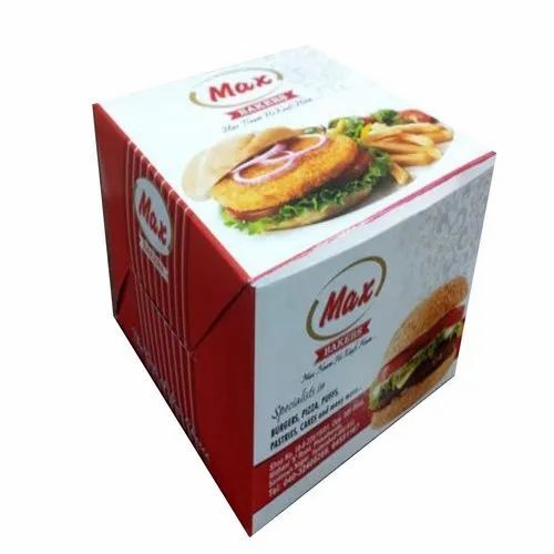 Burger Packaging Box - Paper, 6 x 4 x 2 Inch, Multi Color, Printed, 2mm Thickness, 300g Capacity, Rectangular Shape
