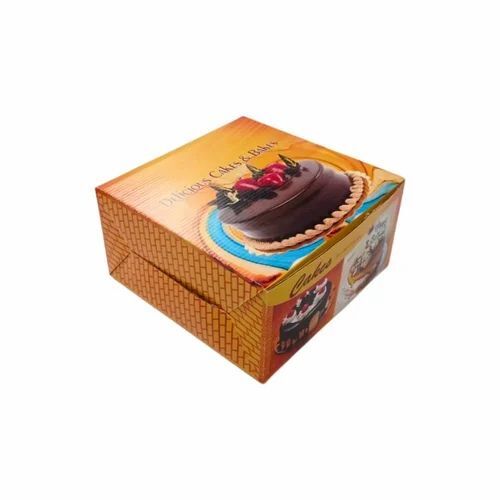 Cake Packaging Box - Single Wall 3 Ply, 9 x 9 x 4.5 Inches, Multi Color, Square Shape, Ideal for Cake Delivery and Presentation
