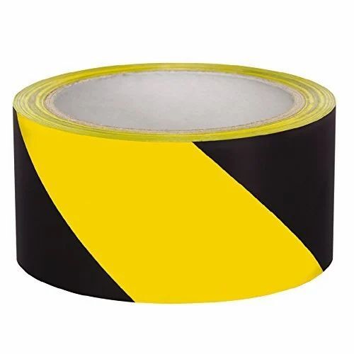 Water Proof Floor Marking Tape - PVC Material, 25 Meter Length, 35 Millimeter Width | Yellow & Black Single-Sided Adhesive, Plain Pattern