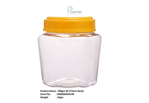 500Gm Transparent Pet Plastic Jar - Hardness: Soft