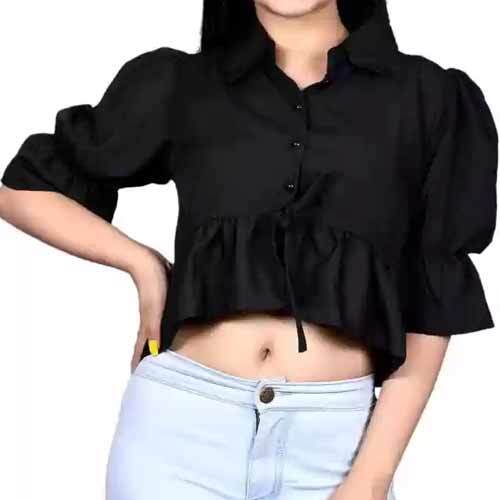 Crop Tops - Cotton, Customized Size, Black, Light Weight and Breathable | Very Good Quality, Washable, Summer Fashionable Design