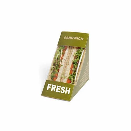 Sandwich Packaging Boxes - 200 g Capacity, Triangle Shape, Multi-Color Printed Design | Disposable 250 GSM Paper