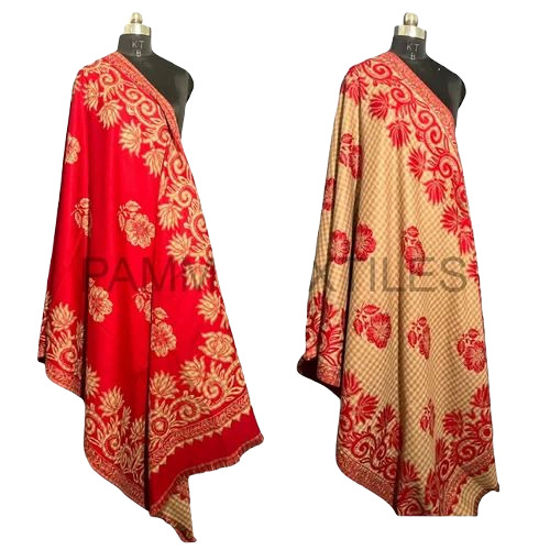 Woolen Shawl - Red Embroidered Design, Warm and Soft for Casual Winter Wear