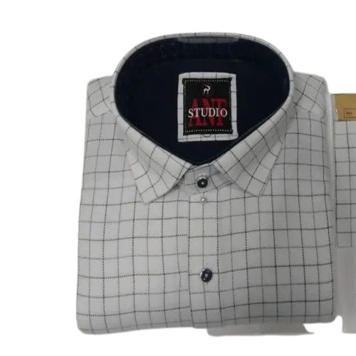 Men Cotton Shirts - Cotton, Sizes: M, L, Xl, Xxl, Color: White, Full Sleeves, Check Pattern | Soft, Durable, Comfortable, Machine Made, No Fade