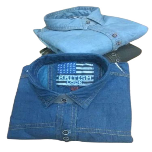 Men Denim Shirts - Denim Material, Available Sizes M-XXL, Blue Color, Full Sleeves, Comfortable Fit, Soft & Durable, No Fade Feature | Machine Made, Plain Pattern, Suitable for Summer & Winter