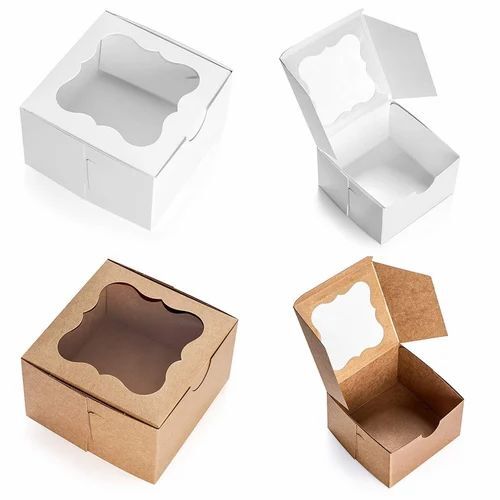 Pastry Packaging Box - Corrugated Paper 8x8x5 Inches Multi Color 250 Grams Capacity | Printed Square Shape 80-90 Gsm Material