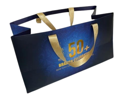 Printed Paper Bag - 8x10 Inch Blue Paper, Biodegradable & Recyclable with Rope Handle, Maximum Load 2kg