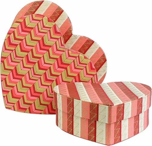 Rigid Boxes - Kappa Board, 6" x 5.5" x 1.5" Heart Shape, Multi Color, Printed Design | Perfect for Gifting with Top & Bottom Closure