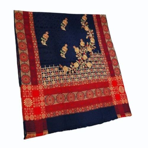 Women Cashmilon Embroidered Shawl - 80 x 40 Inch, Warm and Soft Blue Winter Accessory for Casual Daily Wear