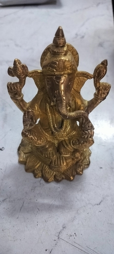Brass Ganesh Statue - 5 Inch, Polished Gold Finish | Durable, Eco-Friendly, Lightweight
